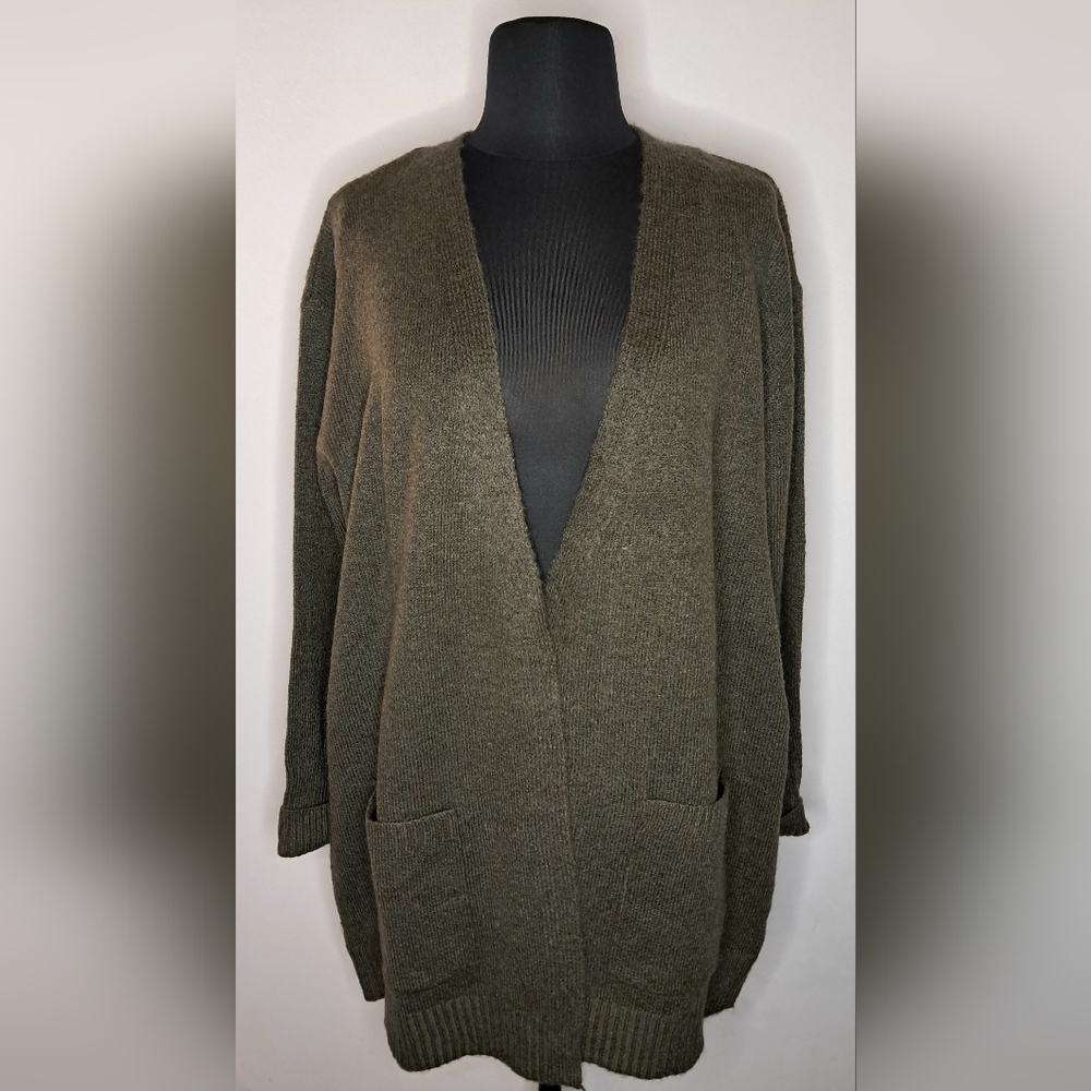 Cielo Women's Olive Green Oversized Open Front Knit Cardigan